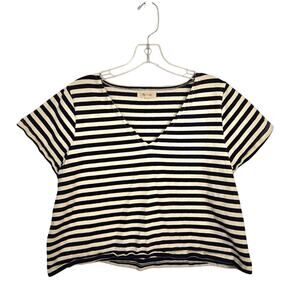 Madewell Setlist Boxy Top Marton Stripe Size M Navy Cotton Nautical Sailor Crop
